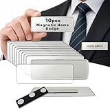 CiLoN 10 Pack Magnetic Name Badge Holder + Clear Acrylic Cover. DIY Customizable Engravable Round Corners. Reusable Magnetic Name Tags for Hotels, Restaurants, Schools, Stores & Teams. Silver, 1" x 3"