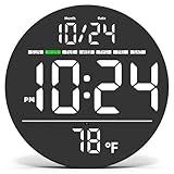 Digital Wall Clock with Large LED Display, Auto-Brightness, Temperature, Low-Reflectivity, Small Silent Non-Ticking Modern Electric Wall Clock for Bedroom, Living Room, Office, Classroom, Farmhouse