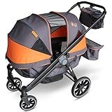 Freetex Tandem Wagon Stroller – All-Terrain 2-in-1 Push & Pull Design, Double Seat Capacity, Large Storage, Adjustable Canopy, Removable Child Tray for Kids Outdoor Adventures & Family Outings
