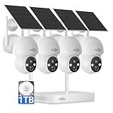 Hiseeu Solar Camera Wireless Outdoor, Home Security Camera System, 2.4G & 5G WiFi, Solar-Powered 4MP 4 Cam-Kit, Color Night Vision, 360° View, Pan & Tilt, 1TB HDD Local Recording