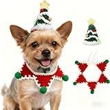 MITOCAPY Christmas Cat Costume,Handmade Dog Outfit with Christmas Tree Cat Hat,Knitted Dog Costume,Adjustable Fit Five-Pointed Star Clothes, for Dogs,Rabbits