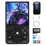 R36MAX Retro Handheld Game Console,64GB Open Source System Support 30+ Emulator Console,4.0 Inch IPS Screen Retro Gaming Console,4000mAh Battery,Handheld Video Game Console-Transparent Black