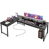 Huuger 63 Inch L Shaped Desk with Power Outlets and USB-C Port, Reversible Computer Desk, Larger Office Corner Gaming Desk, 0.95 Inch Thicker Desktop, Metal Frame, for Home Office, Study, Black