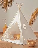 Tiny Land Teepee Tent for Kids – 100% Cotton Play Tent with Padded Mat & Star Lights, Foldable with Carry Bag, Indoor Play Tent for Girls & Boys