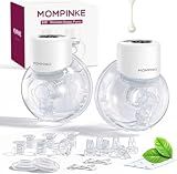 MOMPINKE Wearable Breast Pump S12, Electric DoublePump Hands-Free Breastfeeding Pump, 12 Adjustable Suction Levels, Portable Low Noise Hospital-Grade Breast Pump with Carrying Bag, 24mm, 2 Pack, White