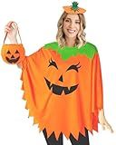 HEYFIZZ 3 PCS Pumpkin Costume for Women,Halloween Pumpkin Poncho for Adults,Halloween Costume for Women with Accessories