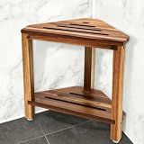 IBosins Corner Shower Stool 14in Small Bench Storage Shelf Natural Finish