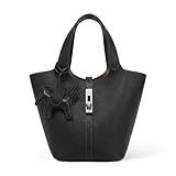 Kadynow Tote Bag for Women Vegan Leather Bucket Purse for Women Top Handle Handbag Shoulder Bag with Detachable Small Purse Black