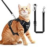 Cat Harness, Cat Harness and Leash for Walking, Adjusted in Four Directions and Breathable Cat Harness for Anti Escape That can be Fitted and Positioned, Reflective Strips Harness, Black, S