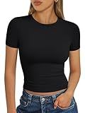 Trendy Queen Womens Short Sleeve T Shirts - Buttery Soft Summer Crop Tops Slim Fit Y2k Basic Tees for Workout Black M