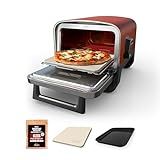 Ninja Woodfire Outdoor Pizza Oven, 8-in-1 Portable Electric Roaster Oven, Heats up to 700°F, 5 Artisan Pizza Settings, Integrated BBQ Smoker Box, Includes Flavored Wood Pellets, Terracotta Red