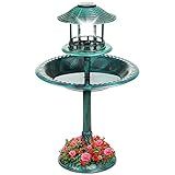 Best Choice Products Solar Outdoor Bird Bath Vintage Resin Pedestal Fountain Decoration for Yard, Garden w/Planter Base, Feeder, Decorative Bird Cage, Fillable Stand - Green