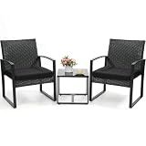 Murago Outdoor 3-Piece Wicker Bistro Set, Patio Conversation Set