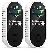 Carbon Monoxide Detectors and Natural Gas Detector, 4-in-1 Upgraded Carbon Monoxide Detectors Plug in, Gas Leak Detector with Dual Alarms, Temperature & Humidity Sensor for Home, RV, Black, 2 Packs