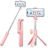 Aourxiv Pink Selfie Stick Tripod, with Wireless Remote Control, Live Streaming and Video Recording, Compatible with Android, iPhone and More