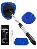 AstroAI 21" Extra-Long Windshield Cleaner Tool, Car Interior Detailing Cleaning Kit with Extendable Handle and 4 Upgraded Reusable Microfiber Pads, Auto Glass Wiper Brush Kit for Cars, Blue