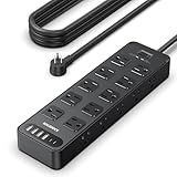 Solidock Flat Plug Power Strip Surge Protector with 20 AC Outlets 6 USB Ports, 1875W/15A, 2700 Joules, 6 Ft Heavy Duty Extension Cord with Multiple Outlets for Home, Office, Dorm, Gaming,ETL Listed