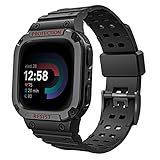Fintie Bands with Case Compatible with Fitbit Versa 4/3/2/1/Versa Lite/Fitbit Sense 2/Sense, Protective Case Strap Rugged Sport Band Men, Black