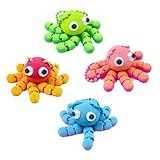 3D Printed Articulated Octopus Keychain - 24 Moving Joints Poseable Desk Pet for Adults, Pocket Anxiety Relief (All 4PCS)