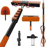 SKGPOLE 30Ft Reach Solar Panel Cleaning Brush Kit with 5-24ft Telescoping Pole, Water Fed Window Cleaner Tool with 20" Brush, Soap Dispenser, Cobweb Duster, Squeegee for Roof, RV, Gutter, Boat, Deck