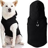 Gooby - Fleece Vest Hoodie, Small Dog Pull Over Hooded Fleece Jacket with Leash Ring, Black, Medium