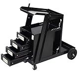 Jwevvie Welding Cart with 4 Drawers, Heavy Duty Rolling Welding Trolley with 360° Swivel Wheels for MIG TIG Welder, Plasma Cutter and Tank Storage