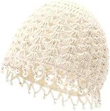 Coesik Crochet Hat for Women Handmade Cotton Summer Beanie with Pearl Trim Boho Skull Cap for Beach Vacation Daily Wear