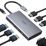 USB C Docking Station Dual Monitor Adapter for Dell HP, Laptop Docking Station 3 Monitors Quad Display USB C Hub Dongle to 4K HDMI+DP+VGA,3 USB2.0,100W PD,8 in 1 Thunderbolt Dock for Lenovo,Surface