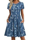 Zeagoo Ladies Dresses Aline Flowy Tshit Dress Short Sleeve Floral Mini Sundress with Pockets Casual Summer Swing Beach Dresses Vocation Cruise