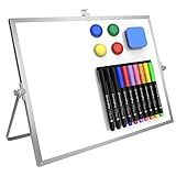 GMAOPHY Dry Erase White Board, 16inX12in Large Magnetic Desktop Whiteboard with Stand, 10 Markers, 4 Magnets, 1 Eraser, Portable Double-Sided White Board Easel for Kids Memo to Do List Desk School