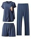 Rnxrbb Postpartum Nursing Pajamas Set Breastfeeding Pjs,Navy-M