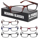 Boost Eyewear 6 Pack Reading Glasses, Traditional Frames in Black, Tortoise Shell, Blue and Red, for Men and Women, with Comfort Spring Loaded Hinges, Assorted Colors, 6 Pairs (3.25, 9, 2, 0, 0, 6)