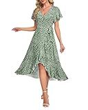 AUSELILY Women Summer Midi Dresses Wrap Short Flutter Sleeve V Neck Boho Slit Flowy Ruffle Dress Wedding Guest Dresses