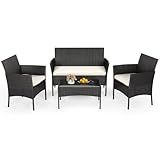 FDW | 4-Piece Patio Furniture Set | Outdoor Wicker Furniture with Coffee Table | Modern Rattan Chairs Conversation Set | Outdoor Seating | Weather-Resistant | Black | for Porch, Garden, Lawn