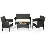 FDW 4-Piece Patio Furniture Set | Black | Outdoor Wicker Furniture
