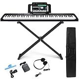 88 Key Digital Piano, Semi Weighted Electronic Keyboard Piano with Music Stand, Power Supply, Sustain Pedal, Stand, Bluetooth, Carrying Case, Headphones, USB-MIDI, Piano Lessons for Beginners