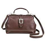 CONTACTS Doctor Bag for Women Full Grain Leather Top Handle Purse Satchel Handbag Shoulder Bag Vintage Tote Bag with Metal Clasp Frame Opening