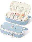 SUNEE Cute Pencil Case, Aesthetic Pen Pouch, Colored Large Pencil Bag with Zipper, Kawaii Stationery Storage and Organizer, School Supplies for Teen and Adult Girls, Blue