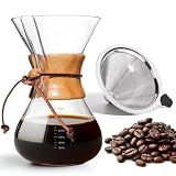 Yopinmall Pour Over Coffee Maker 27 OZ, 8 Cup Borosilicate Glass Drip Coffee Maker with Reusable Stainless Steel Filter and Cork Grip for Home Café 800 ML