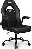 N-GEN Video Gaming Chair Ergonomic Computer Desk Office Chair with Lumbar Support Adjustable Height Swivel Wheels Flip-Up Arms PU Leather Home and Office (Black)