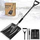 Snow Shovel, Upgrade Emergency Snow Shovel for Driveway with Aluminum Handle Large Capacity Lightweight and Adjustable Portable Survival Shovel for Home, Garden, Camping, Mud and Snowman(Black)