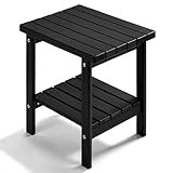 PASAMIC 2-Tier Adirondack Square Side Table, 17" HDPE Outdoor Side Tables, Weather Resistant End Table for Patio, Backyard, Pool, Indoor Companion, Beach, Easy Maintenance (Black)