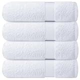 Infinitee Xclusives Luxury 100% Ring-Spun Cotton White Bath Towels Set of 4 (27x54 inches) – Soft, Absorbent & Quick-Drying Towels for Bathroom, Gym, Spa & Hotel Use (Brilliant White, Bath Towels)