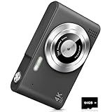 Digital Camera, Camera for Kids, UHD 4K 48MP Point and Shoot Digital Cameras with 64GB SD Card and 16X Digital Zoom Anti Shake, Compact Portable Small Gift for Boys Girls Students, Black