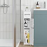 TuoxinEM Storage Cabinet for Small Spaces, Over The Toilet Cabinet for Skinny Bathroom Storage Corner Floor, Slim Paper Holder with 2 Doors & Shelves (White)