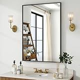 HARRITPURE 24"x36" Framed Bathroom Mirror for Wall Rectangle Mirror Aluminum Alloy Frame Wall-Mounted for Farmhouse Entryway Bedroom Living Room Black