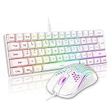 RedThunder 60% Mini Gaming Keyboard and Mouse Combo, Lightweight, Ultra-Compact 61 Keys RGB Backlit,7200 DPI Honeycomb Optical Mouse, Wired Gaming Set for PC MAC PS5 Xbox Gamer(White)