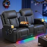 DG PEAFOWL Loveseat Recliner Sofa, Home Theater Seating with Center Console, Reclining Loveseat RV Couch with USB Ports & Phone Holders, Wall Hugger RV Sofa Furniture with Storage & Pocket