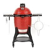 Kamado Joe® Classic Joe™ Series III 18-inch Charcoal Grill & Smoker, Red, with Cart, Side Shelves, Grill Gripper, and Ash Tool, 3 Tier Cooking System, Stainless Steel Cooking Grates, Model KJ15040921