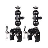 QYXINC Cool Dual Ball head Magic Arm Adapter Camera Clamp Mount Super Clamp with 1/4 and 3/8 Thread, for DSLR Camera Rig, LED Light, Flash Light, Action Cam, 2Pack